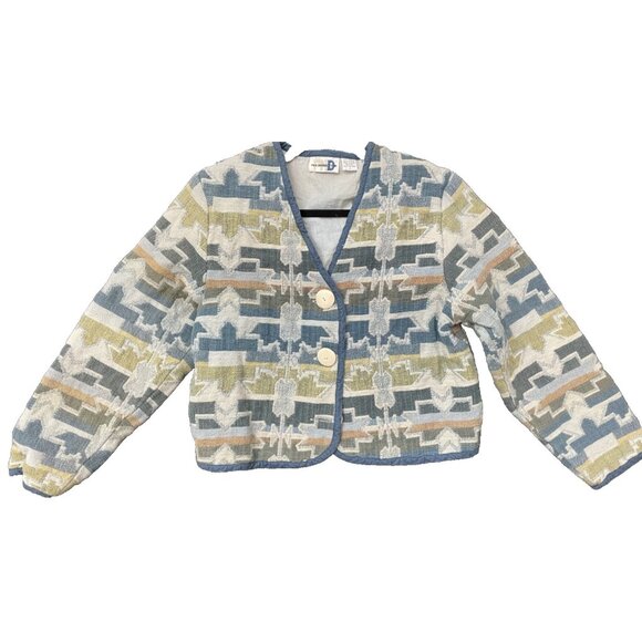 Paul Harris Design Blazer Jacket Embroidery Aztec Blue Green Women Size Small - Picture 1 of 13
